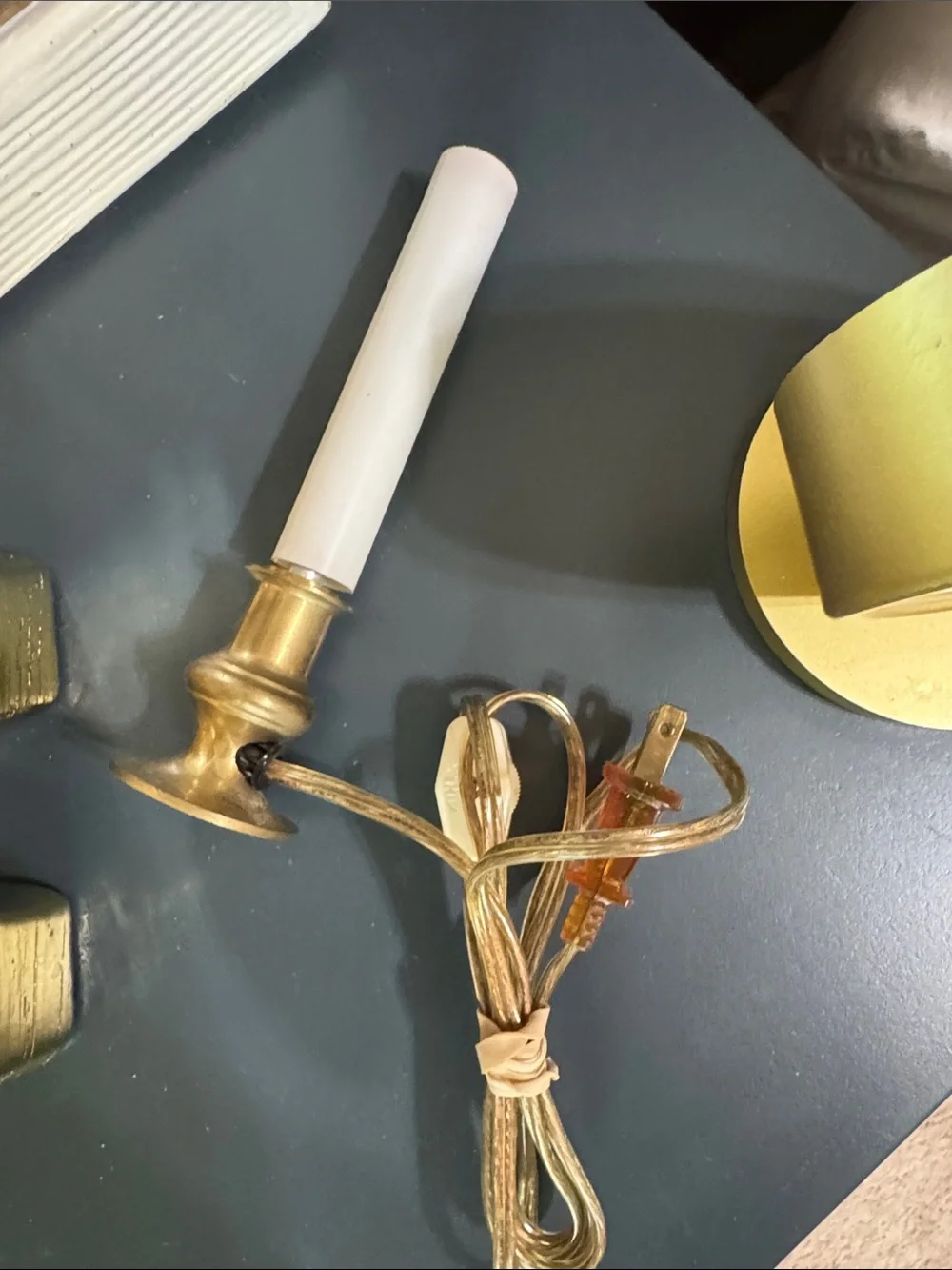 Vintage Brass Candle Holder with White Taper - Unbranded